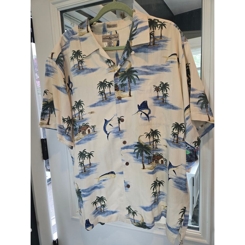 Hook & Tackle men's XL button up Hawaiian silk cotton blend